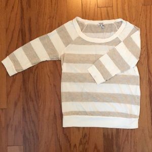 Splendid Cream and Beige Striped 3/4 Sleeve Shirt